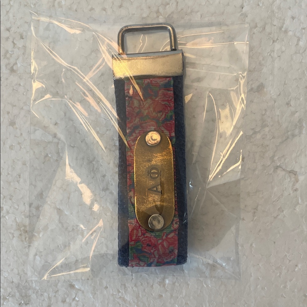 Alpha Phi sorority Floral Key chain holder silver and gold tone hardware